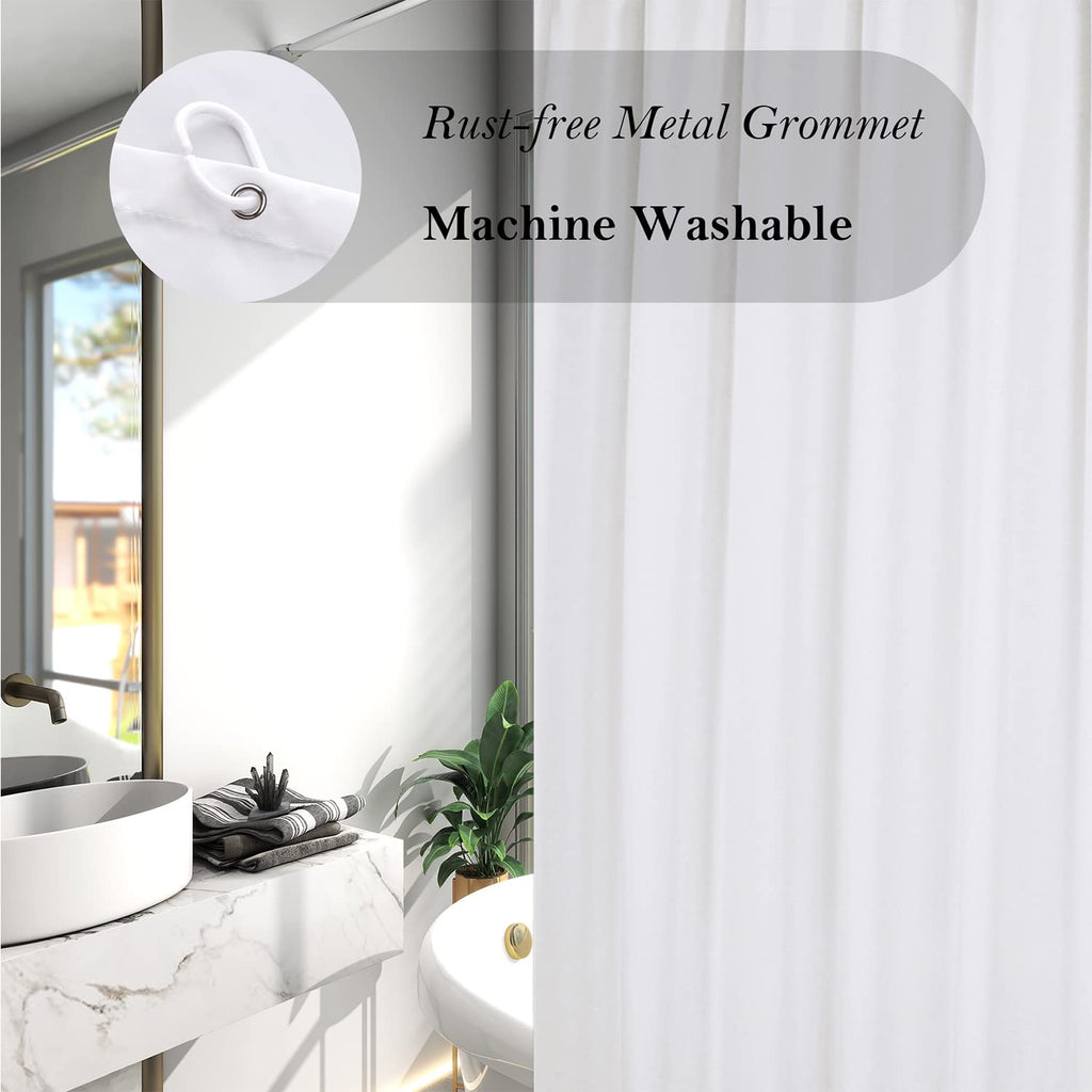 Long Shower Curtain Liner 78 Inches Height-Water-Repellent Fabric Shower Curtains Set With 12 Hooks, White Bathroom Curtain Weig