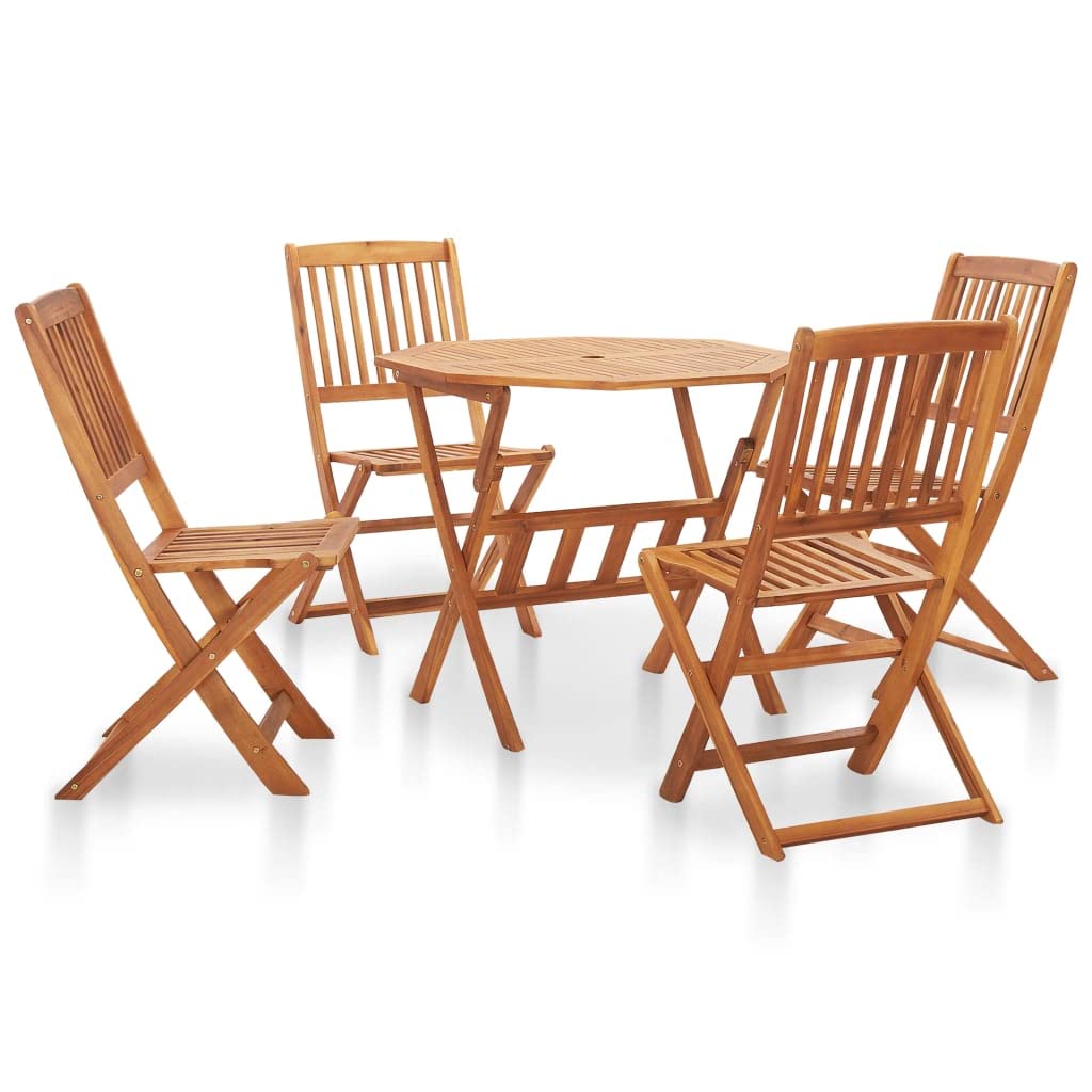 vidaXL 5 Piece Solid Acacia Wood Folding Dining Set Wooden Kitchen Table Set Modern Home Furniture for Family Outdoor Tables and Chairs