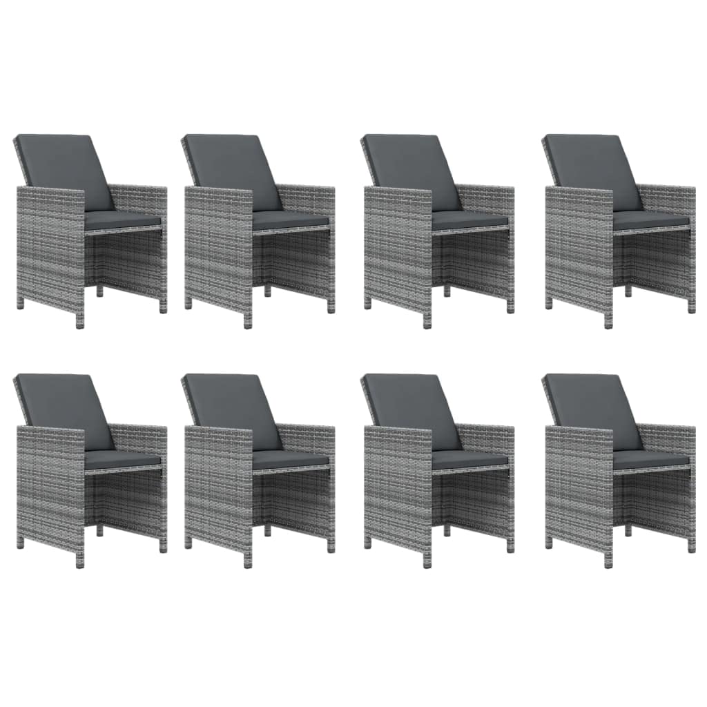 vidaXL Patio Dining Set 9 Piece with Cushions Garden Outdoor Lawn Yard Terrace Balcony Table and Chair Seat Seating Furniture Poly Rattan Gray