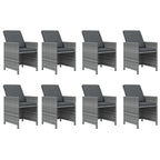 vidaXL Patio Dining Set 9 Piece with Cushions Garden Outdoor Lawn Yard Terrace Balcony Table and Chair Seat Seating Furniture Poly Rattan Gray