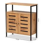Baxton Studio Vander Modern and Contemporary Oak Brown Finished Wood and Black Metal 2-Door Shoe Cabinet