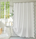 Youngseahome White Fabric With Black Scalloped Border Shower Curtain,Boho Chic Cloth Shower Curtain For Bathroom Showers,72 X 84