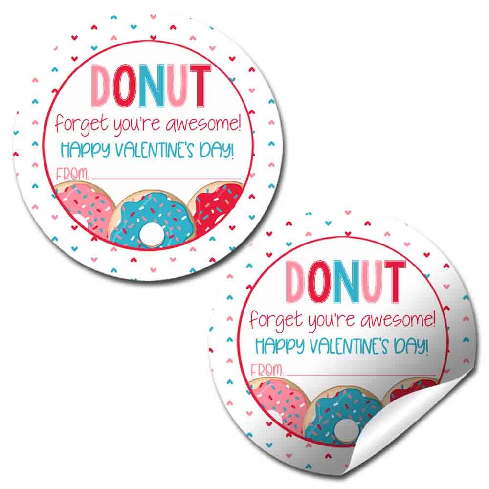 You'Re Awesome Donut Themed Valentine Party Favor Sticker Labels For Kids, 40 2' Party Circle Stickers By Amandacreation, Great