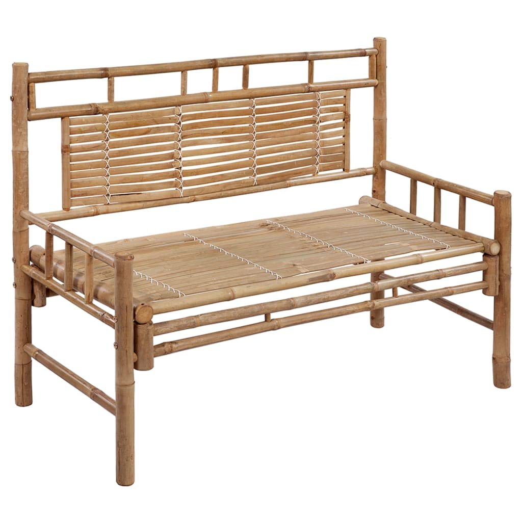 vidaXL Bamboo Patio Bench with Wine Red Cushion - Weather-Resistant Outdoor Garden Terrace Seating - 47.2"x21.7"x23.6"