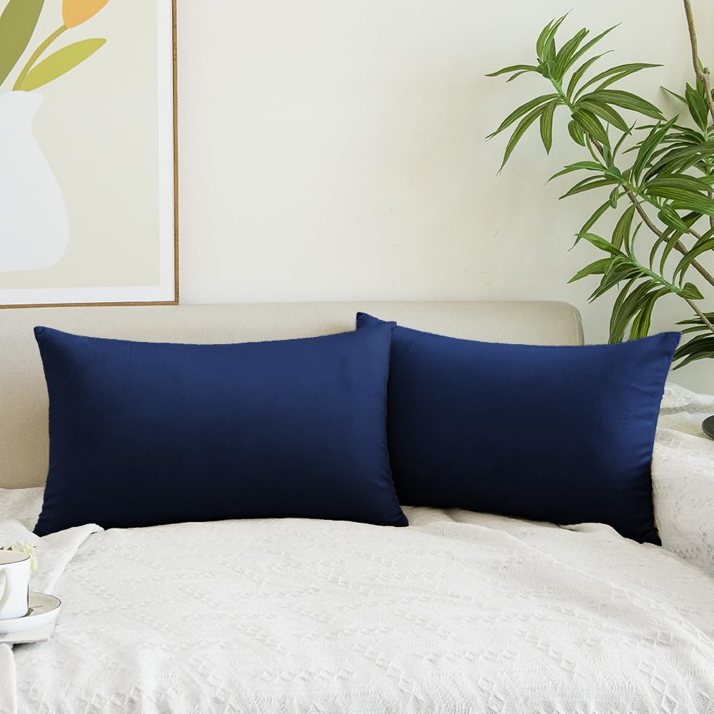 Quorgves Navy Blue Throw Pillows Navy Blue Pillow Covers 12X20 Inch Pack Of 2 For Couch Sofa Living Room Bed Bedroom Soft Lumbar