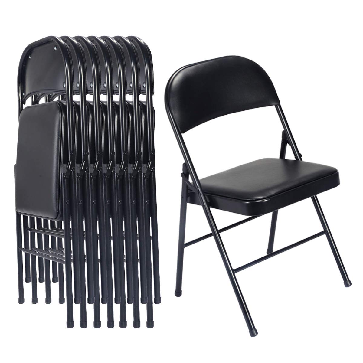 Karl Home 8 Pack Black Folding Chairs With Padded Seats For Outdoor & Indoor, Portable Stackable Commercial Seat With Steel Frame For Events Office Wedding Party, 330Lbs Capacity