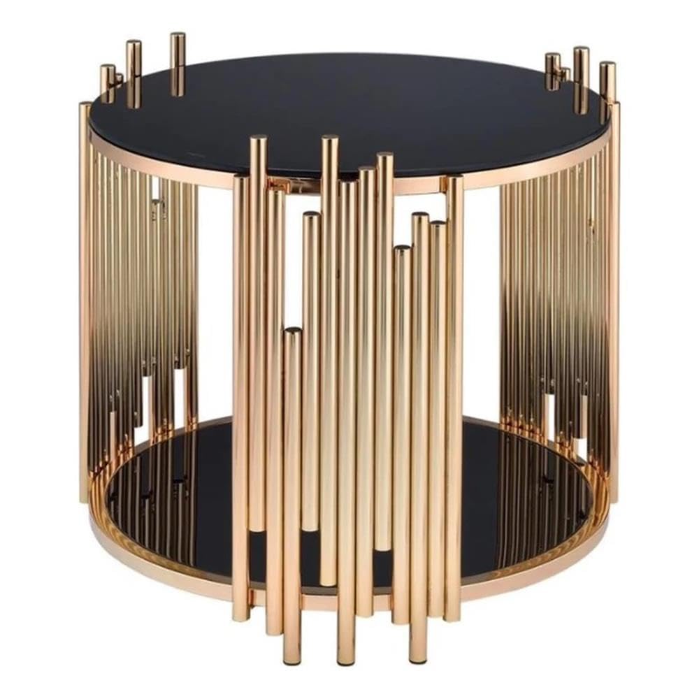 Acme Tanquin Modern Round Glass Top Coffee Table in Black and Gold
