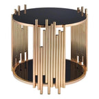 Acme Tanquin Modern Round Glass Top Coffee Table in Black and Gold