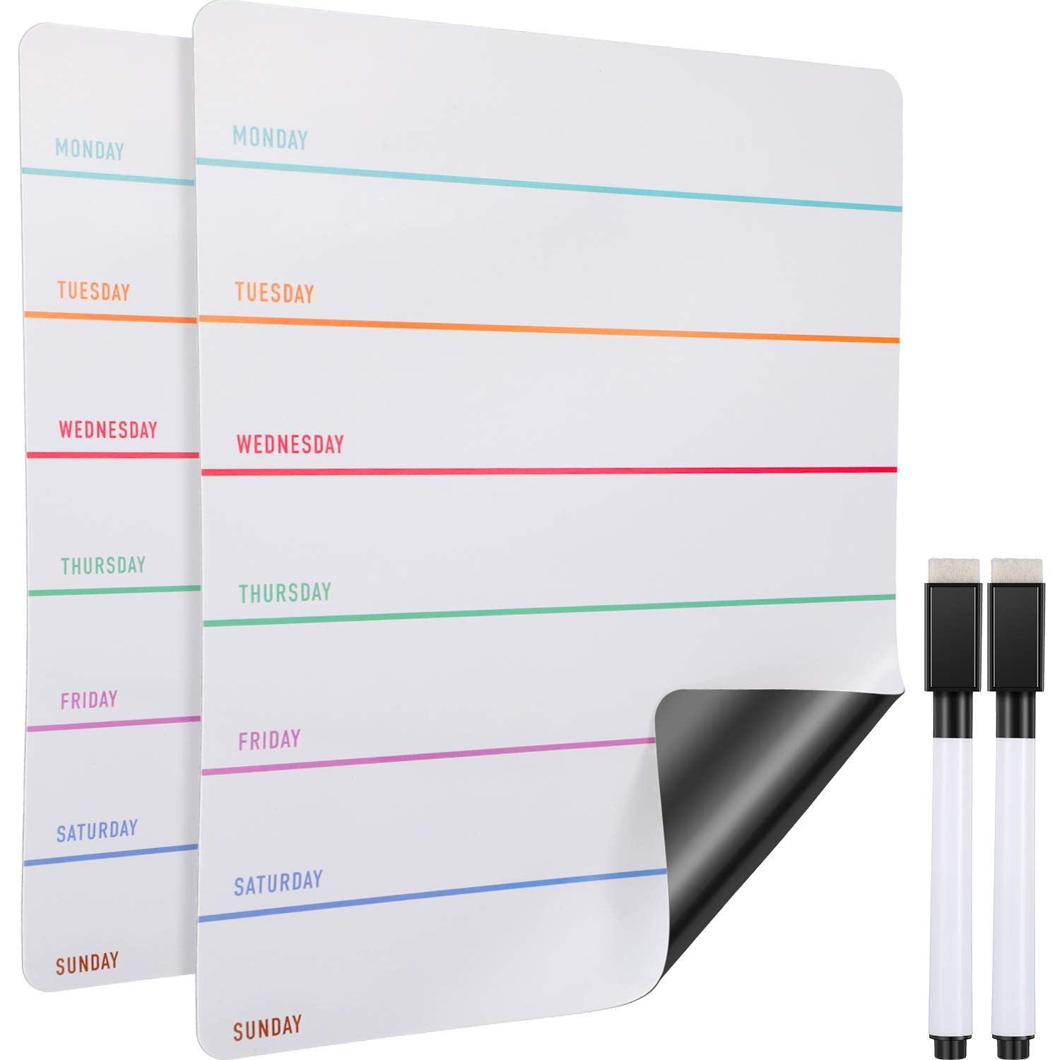 Outus 2 Pieces Magnetic Weekly Dry Erase Boards Erasable Weekly Calendars Whiteboard Planners With 2 Pieces Markers For Office,