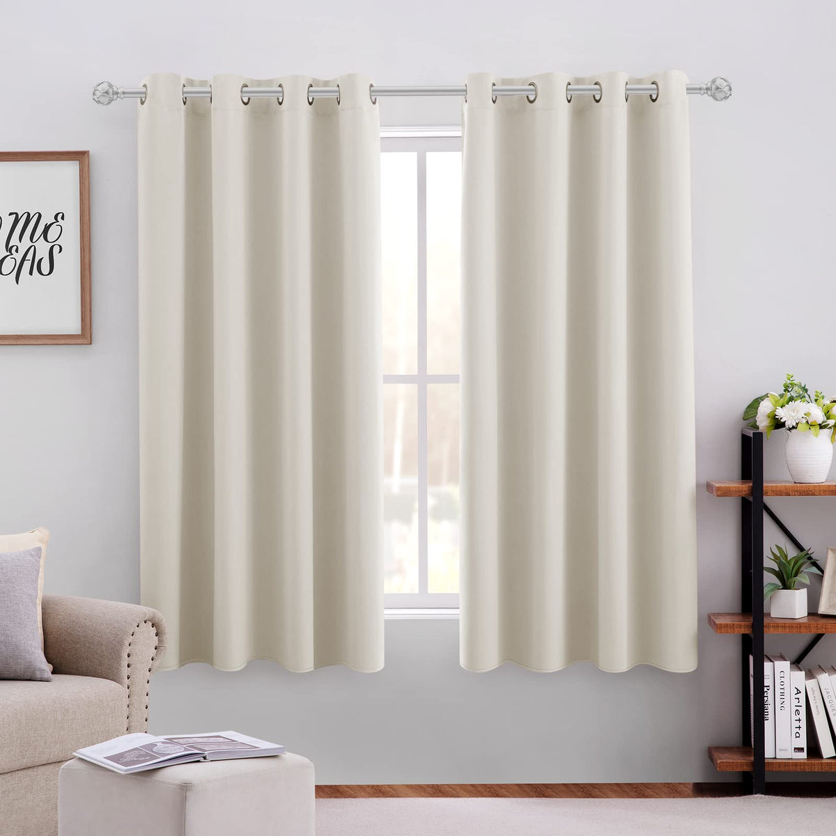 Homeideas Cream Beige Blackout Curtains For Bedroom 52 X 63 Inch Length 2 Panels Set Room Darkening Bedroom Curtains, Soundproof
