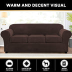 4 Pieces Sofa Covers Stretch Velvet Couch Covers For 3 Cushion Sofa Slipcovers Soft Sofa Slip Covers Furniture Covers With 3 Individual Seat Cushion Covers, Machine Washable (X-Large, Brown)