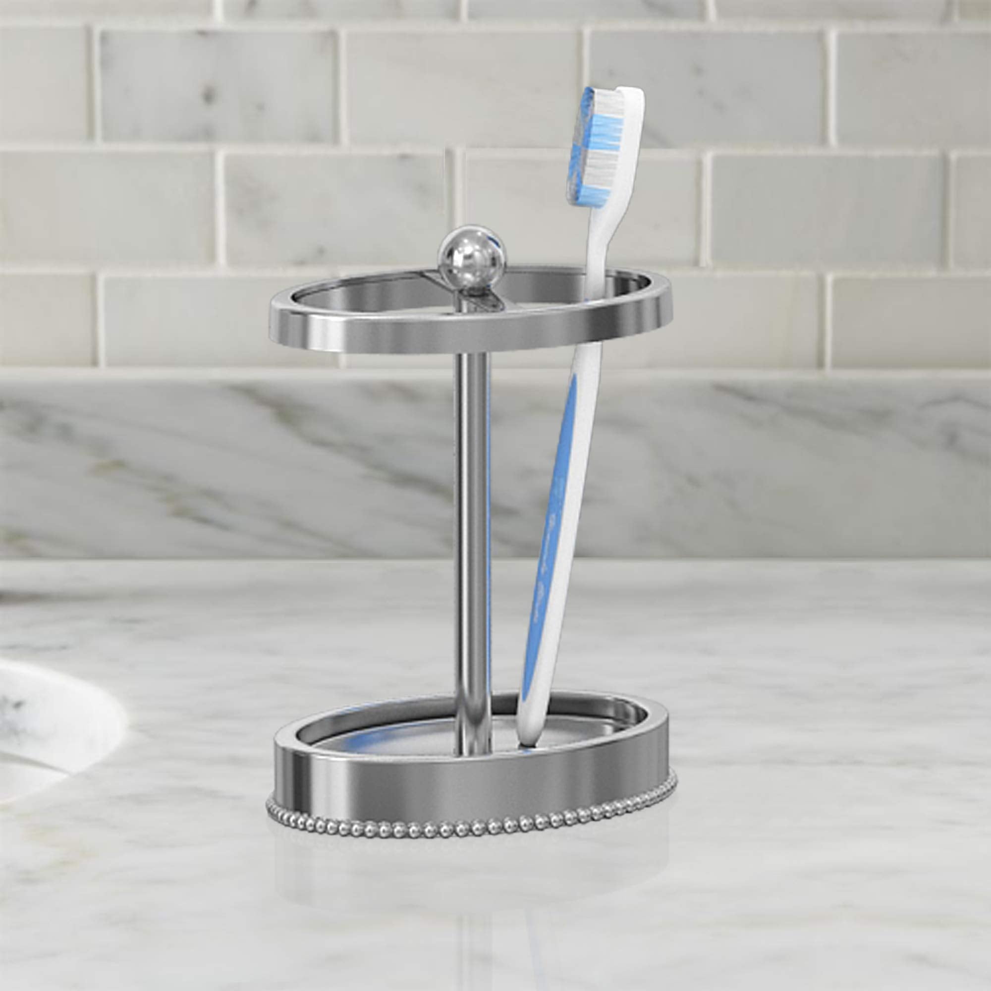 Nu Steel 18/8 Stainless Steel Chic Beaded Toothbrush Holders Storage, Bath Collection, Bathroom Vanity Countertops Shiny Finish,