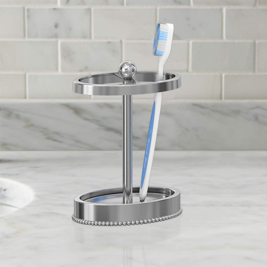 Nu Steel 18/8 Stainless Steel Chic Beaded Toothbrush Holders Storage, Bath Collection, Bathroom Vanity Countertops Shiny Finish,