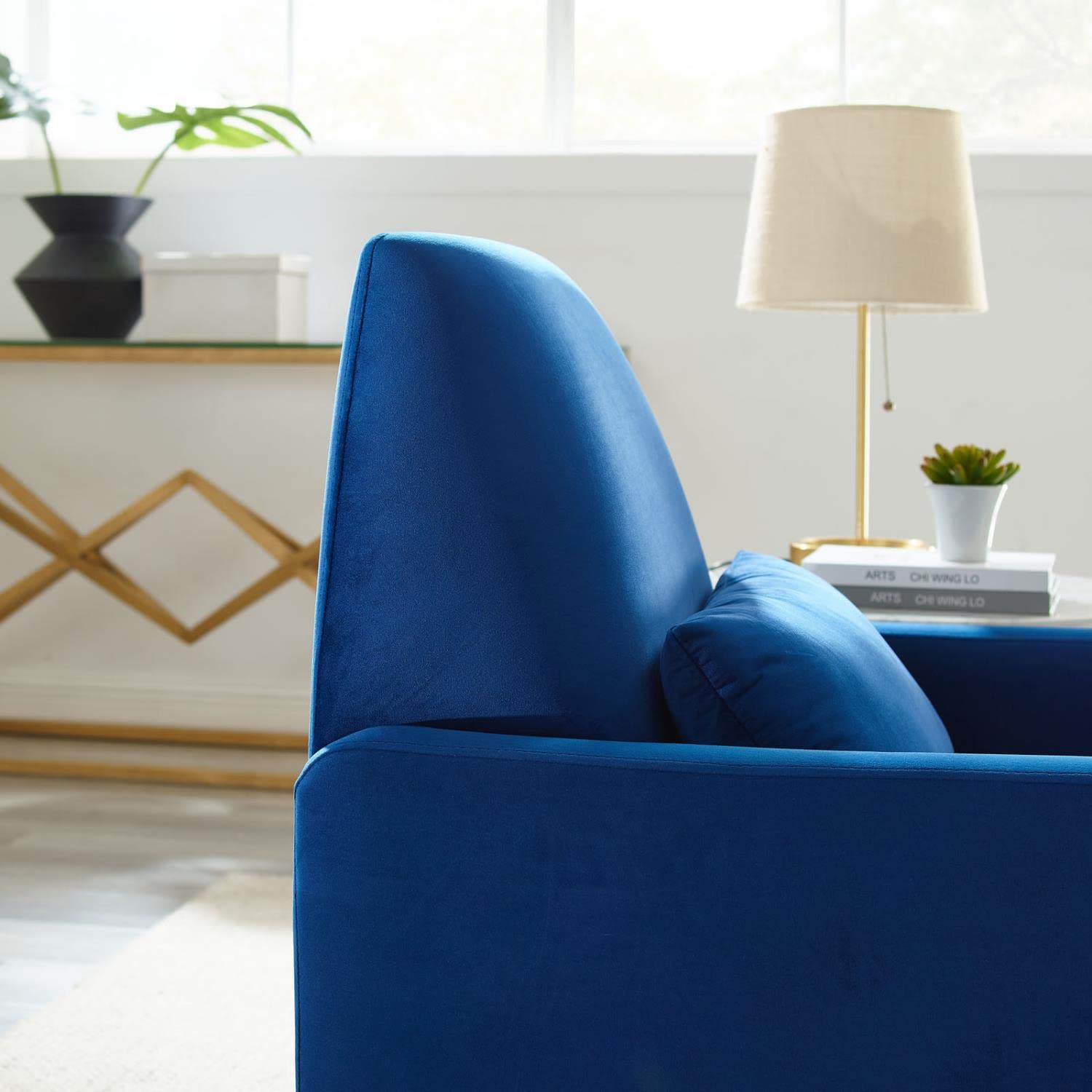 Modway Liliana Performance Velvet Armchair With Navy Finish Eei-5021-Nav