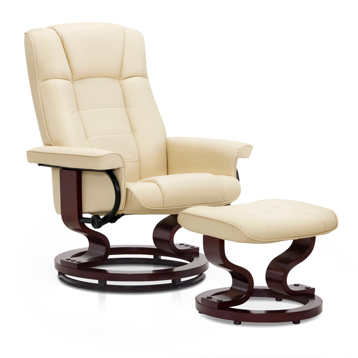 Mcombo Manual Swivel Recliner With Ottoman, Chair Ottoman Set For Rv Small Spaces, Living Room, Bedroom, Office 9019 (Faux Leath