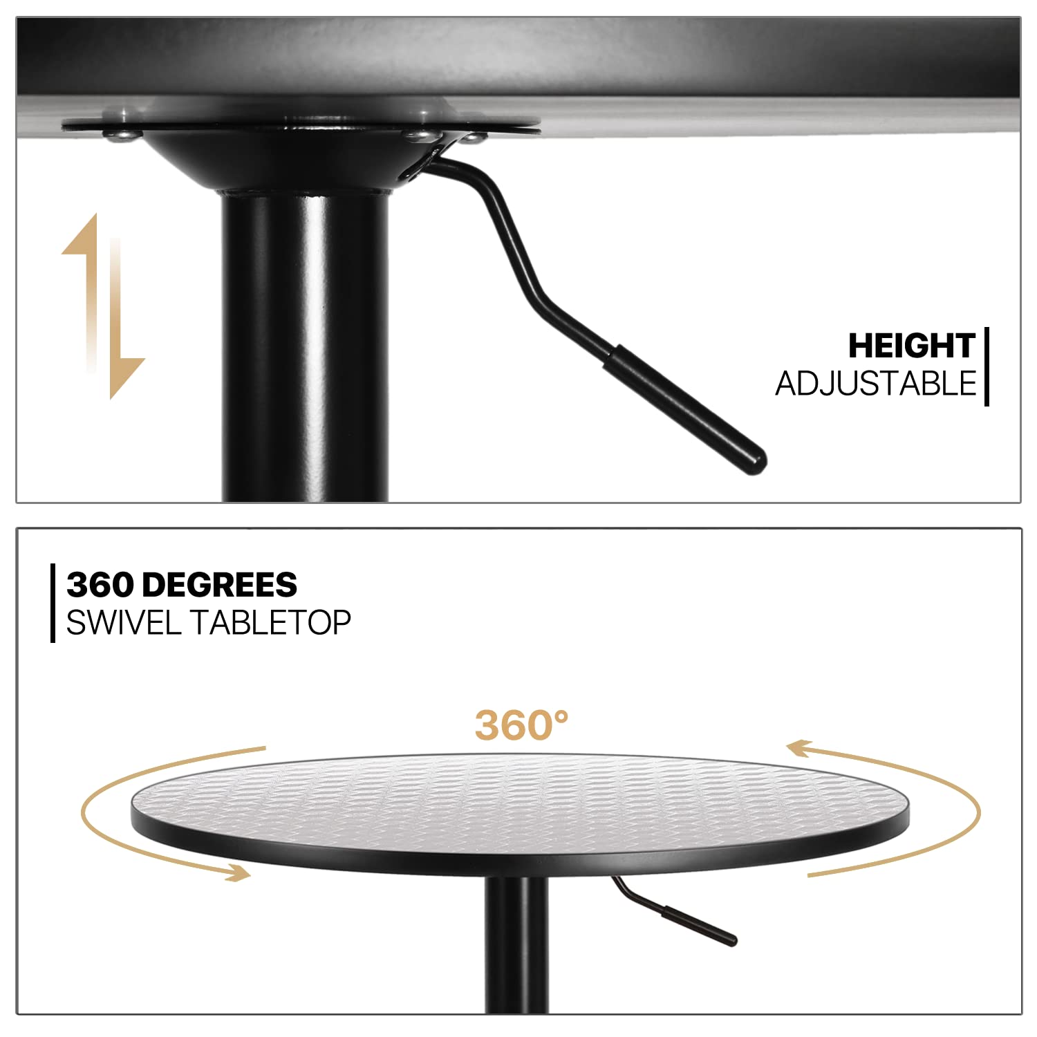 Monibloom Pub Round Table Silver Stripe Top With Black Leg And Base, Bar Table 27.5'- 36'' Height Adjustable With 360° Swivel, Cocktail Bistro Table For Dining Bistro Cafe Home Bar, 23.5' Diameter