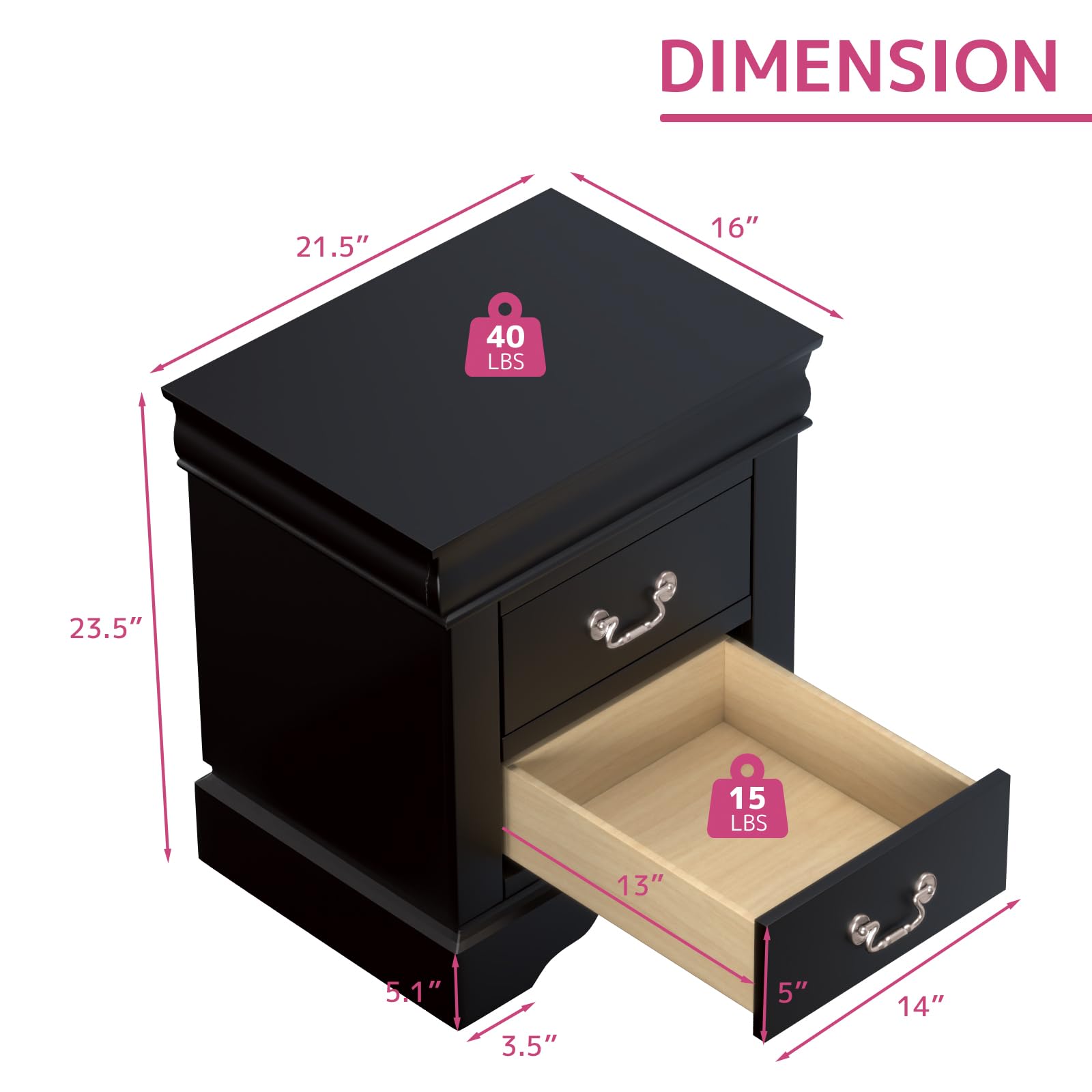 Acme Louis Philippe III Nightstand in Black