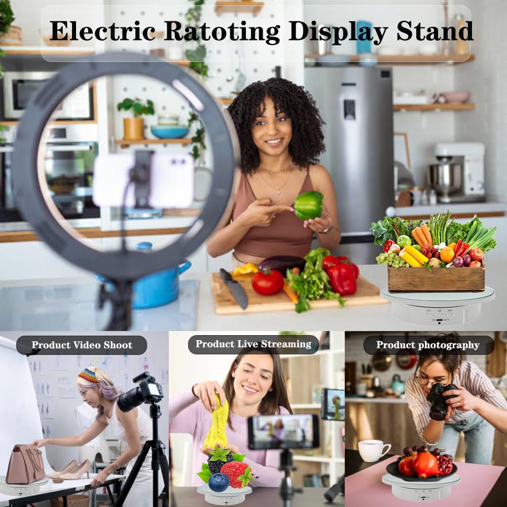Jayegt 2 In 1 Motorized Rotating Display Stand With Mirror Replacement Cover,Max 22Lbs Load , 360 Degree Electronic Turntable Di
