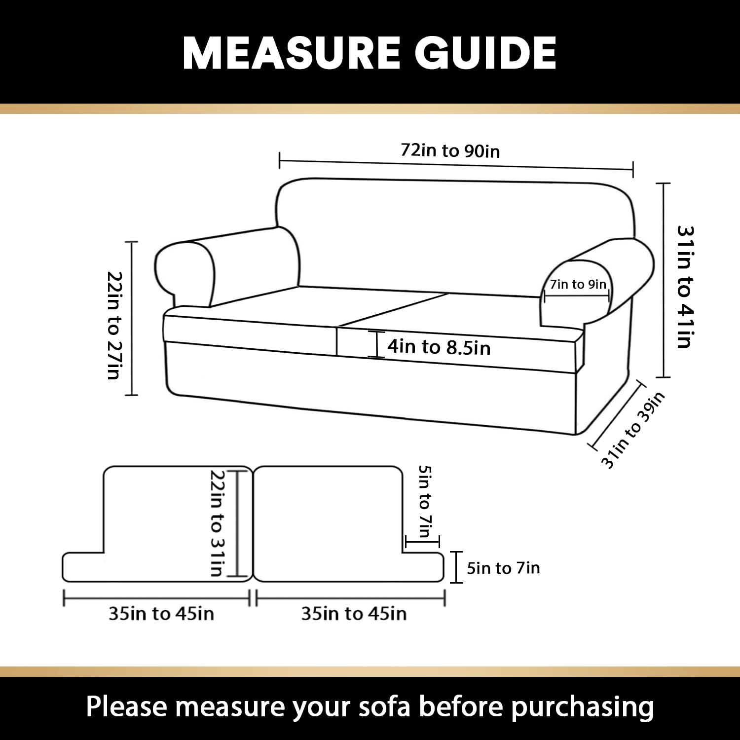 Princedeco T Cushion Sofa Slipcover 3 Pieces Sofa Covers For T Cushion Sofa Soft Couch Cover Sofa Slip Covers Furniture Covers W