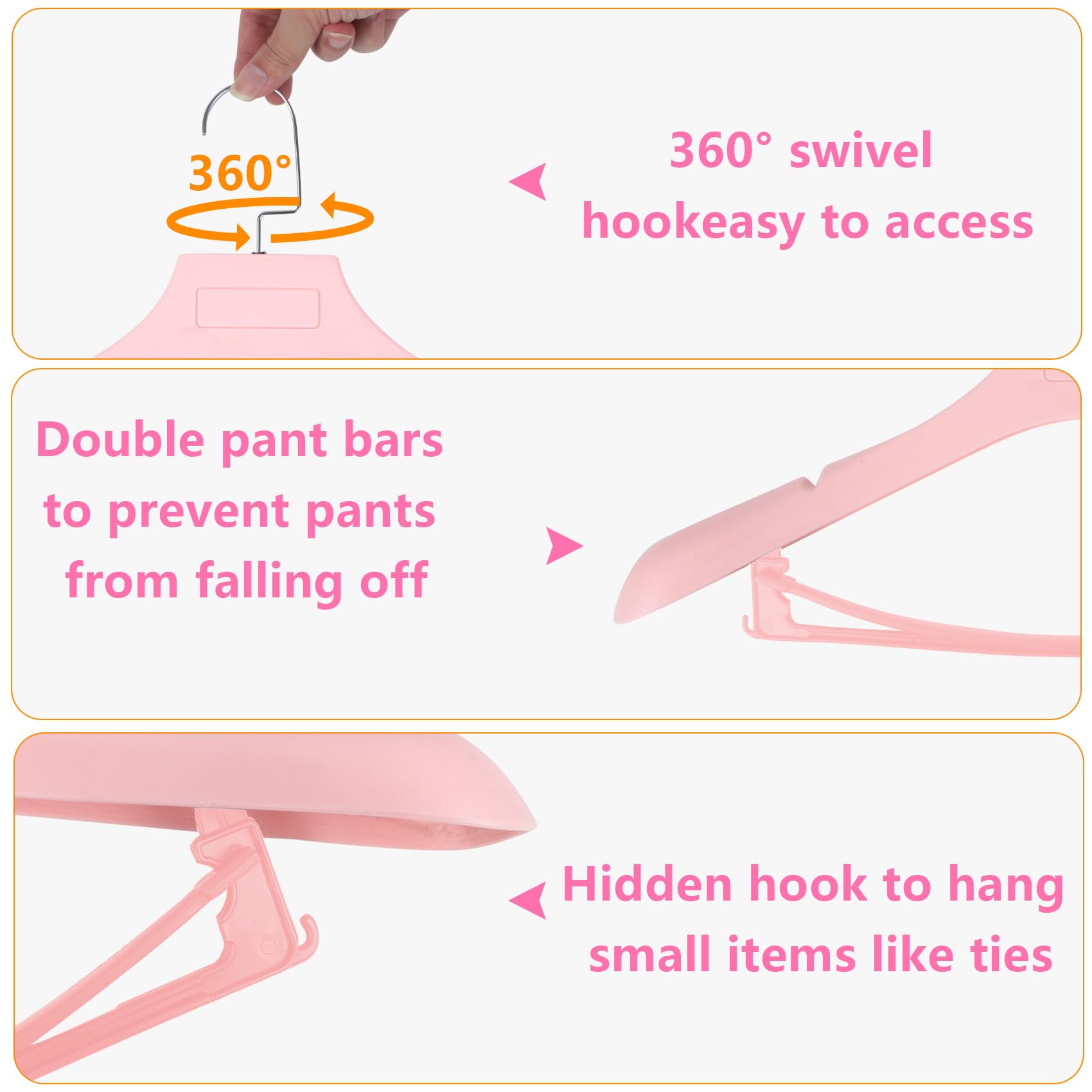 Dedu Suit Hangers For Men 10 Pack, Extra Wide Hangers Non Slip Width 17.7'', Pink Coat Hangers Thick Plastic With Pants Bar 360