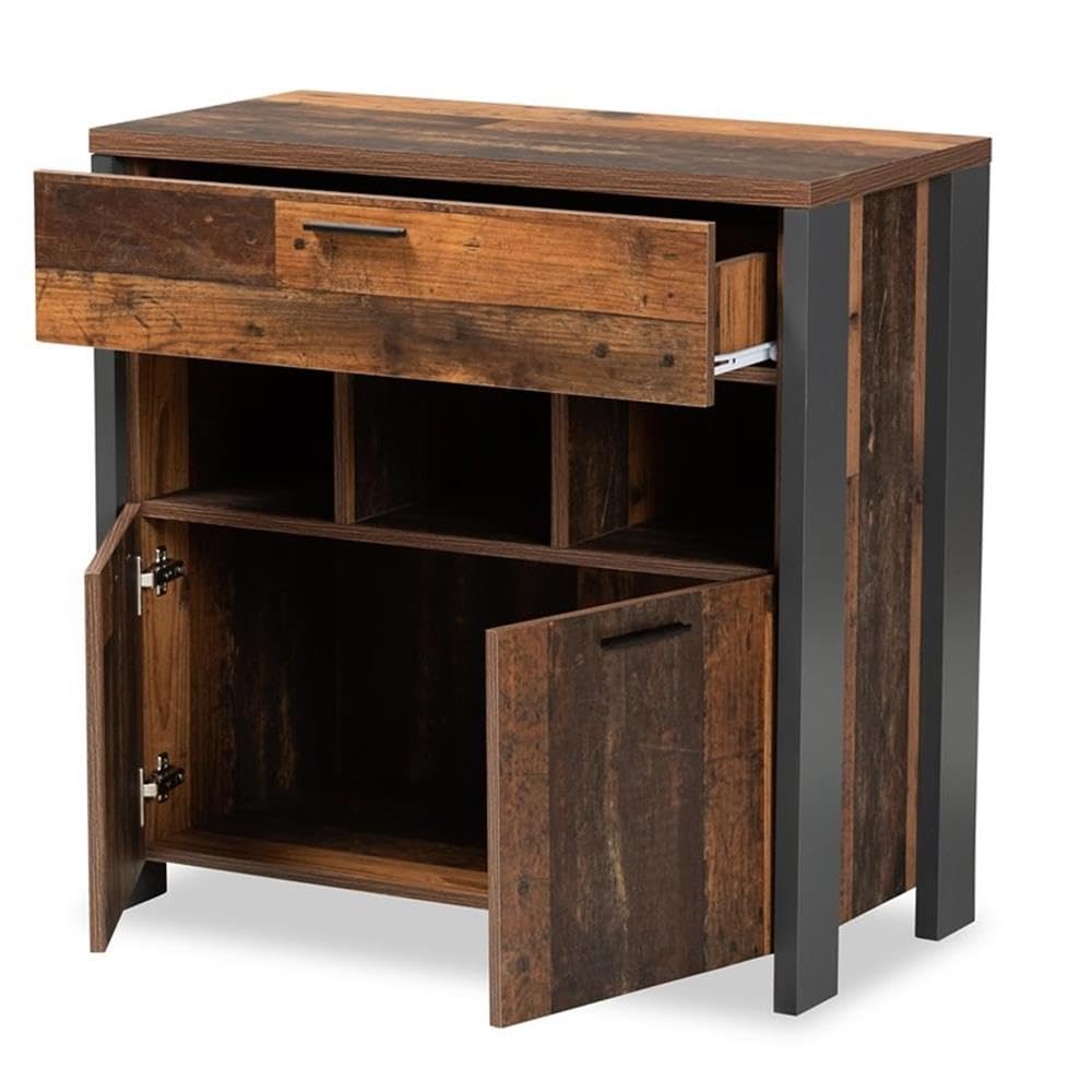 Baxton Studio Ranger Mid-Century Modern Two-Tone Rustic Brown and Grey Finished Wood 1-Drawer Sideboard Buffet