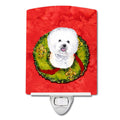 Caroline's Treasures SC9093CNL Bichon Frise Christmas Wreath Ceramic Night Light Compact, UL-Certified, Ideal for Bedroom, Bathr