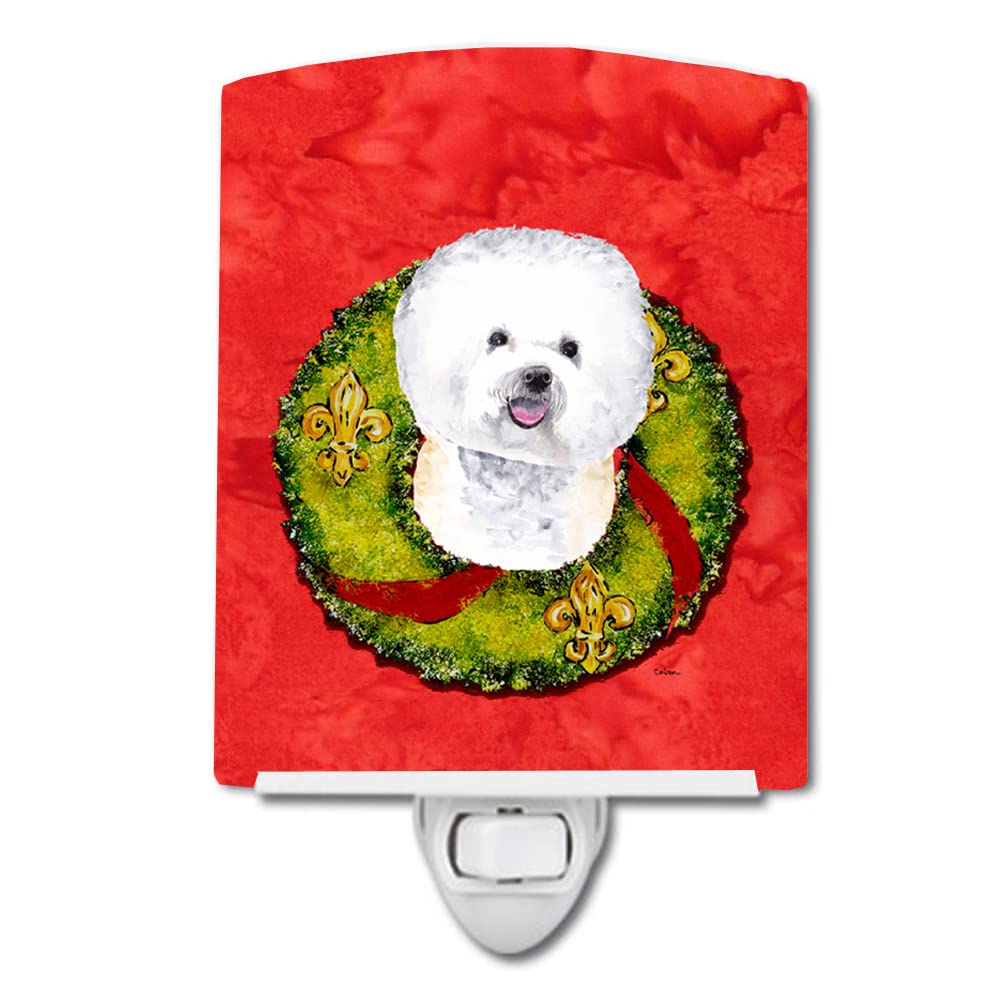 Caroline's Treasures SC9093CNL Bichon Frise Christmas Wreath Ceramic Night Light Compact, UL-Certified, Ideal for Bedroom, Bathr