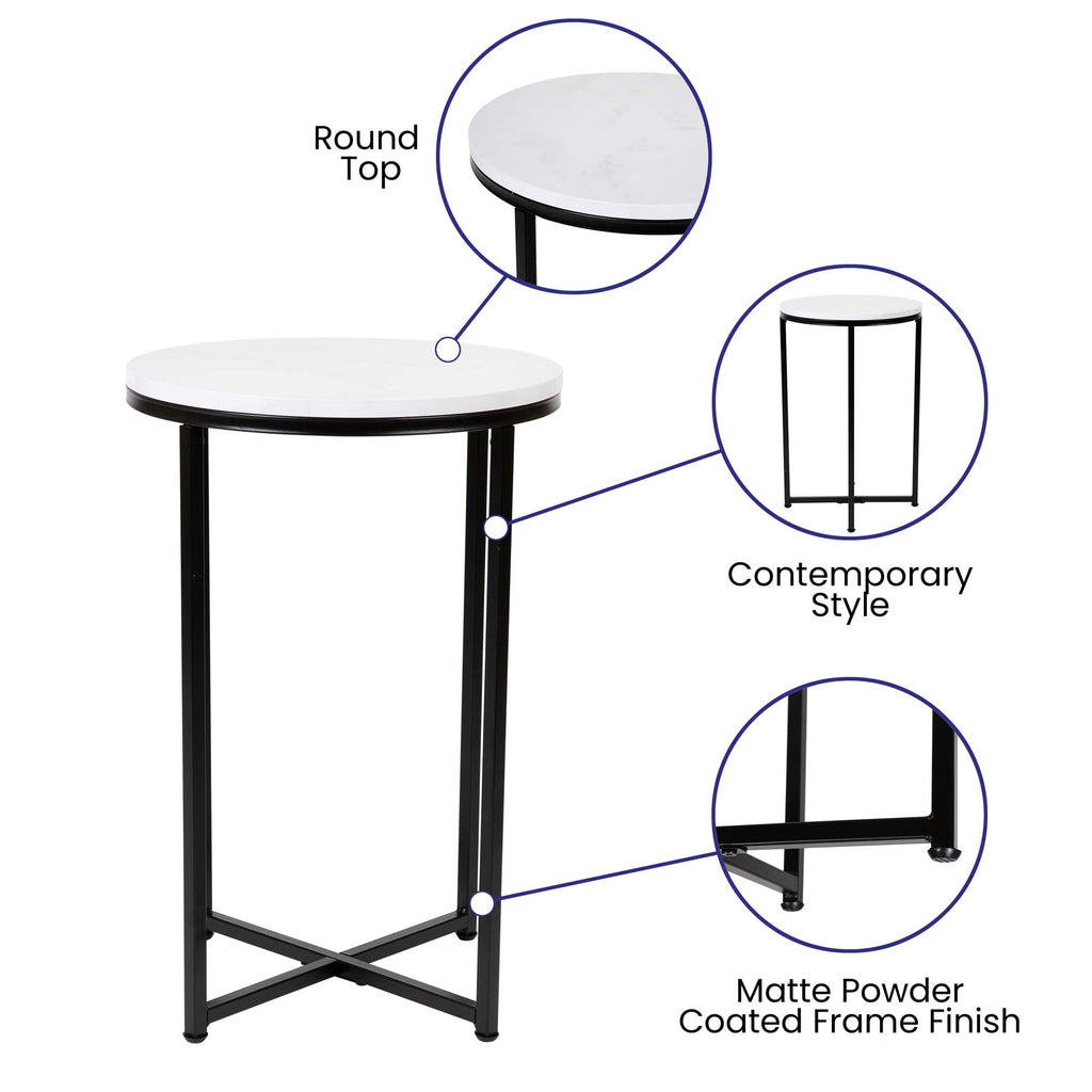 Flash Furniture Hampstead Collection End Table - Modern White Marble Finish End Table - Crisscross Matte Gold Frame