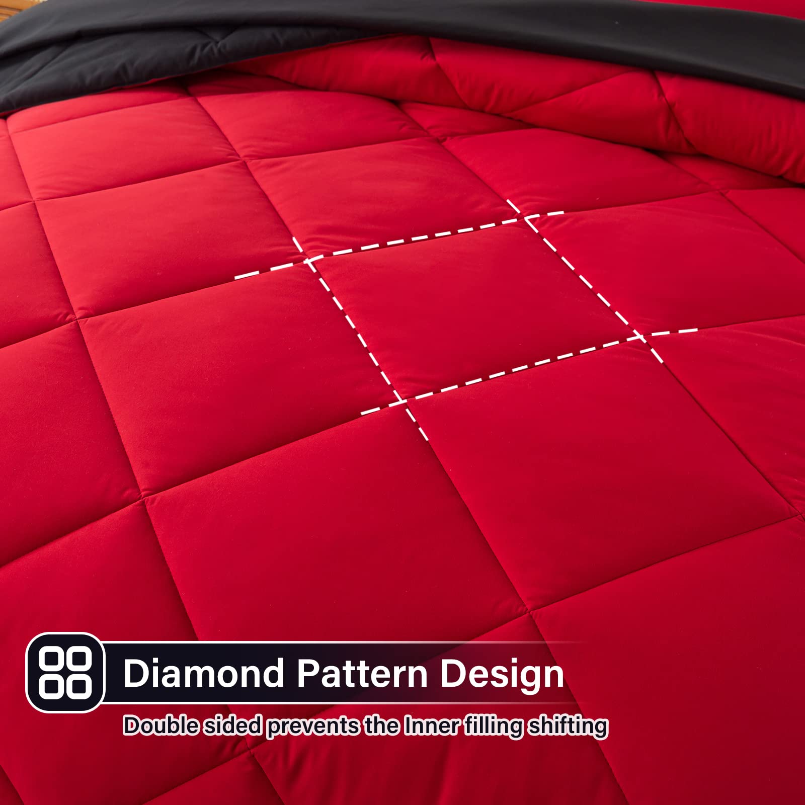Cosybay Bed In A Bag King Reversible Comforter Sets 7Pcs All Season Down Alternative Bedding Sets Red And Black With Comforter,
