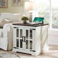Barnyatoh Farmhouse End Table with Charging Station,24 Large Sofa Side Table with Glass Barn Door, Rustic Wood Nightstand Bedsid
