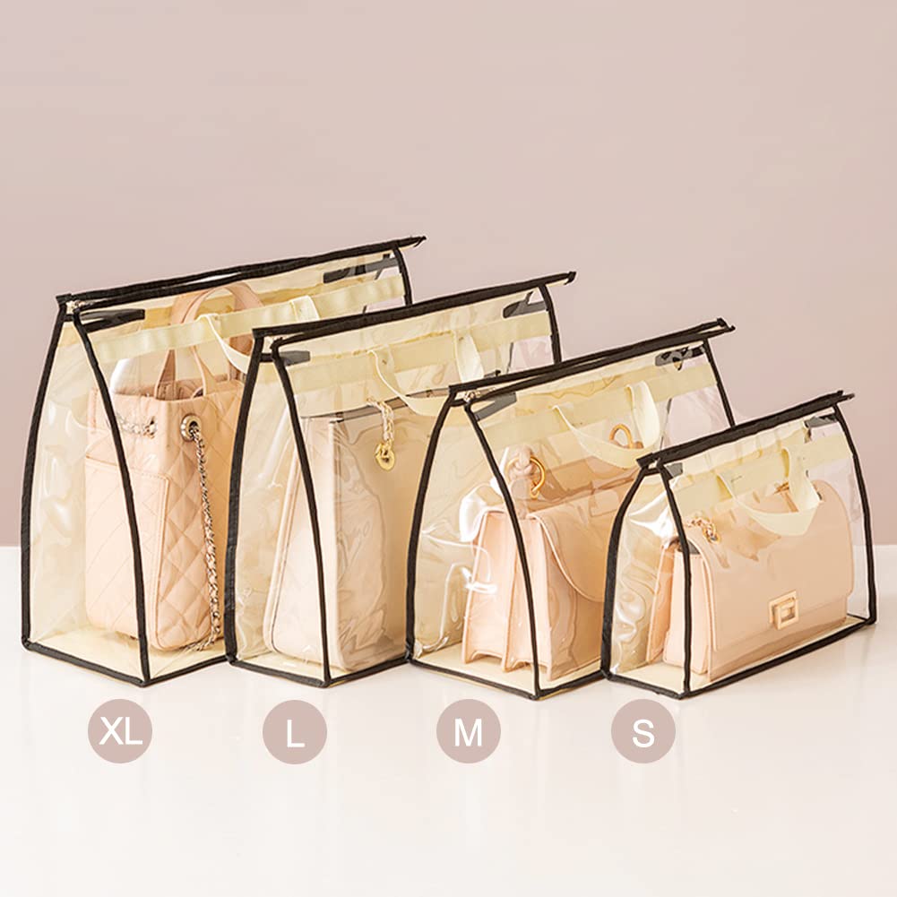 2 PCS Hanging Handbag Storage Organizer Purse Dustproof Storage Bag Transparent Nonwoven Storage Bag with Zipper and Handle (L)