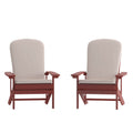 Set of 2 Adirondack Chairs in Red with Cream Cushions for Deck, Porch, and Patio