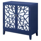 Acme Einstein Wooden Rectangular Console Table with 2 Mirrored Doors in Blue