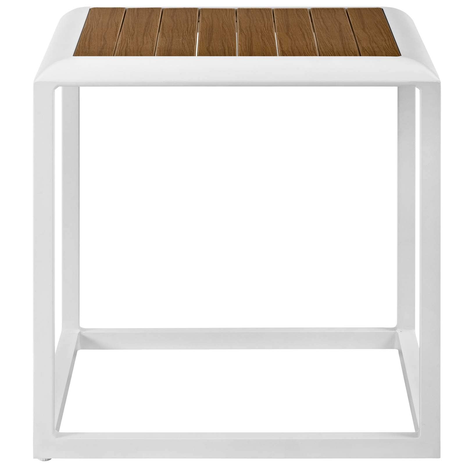 Modway Stance Outdoor Patio Contemporary Modern Wood Grain Aluminum Accent Side Table In White Natural