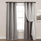 Lush Decor Sheer Grommet Curtains With Insulated Blackout Lining, Window Curtain Panels, Pair, 38''W X 95''L, Dark Gray - Curtai
