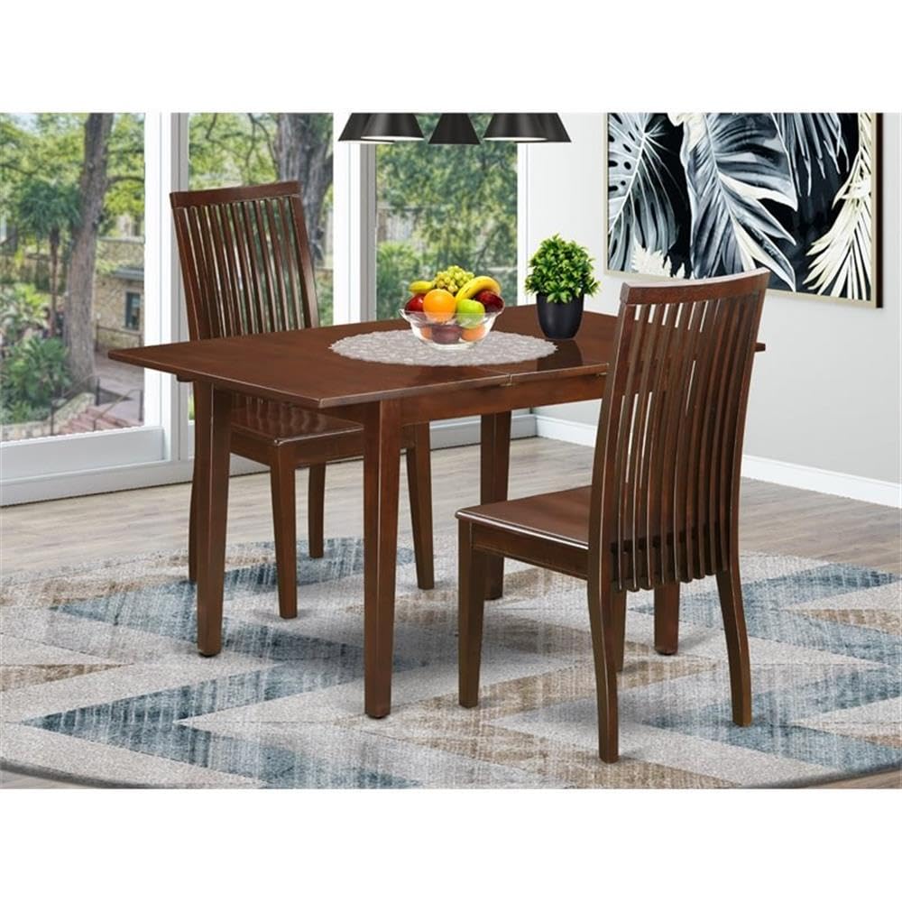 East West Furniture Noip3-Mah-W 3 Piece Dining Room Furniture Set Contains A Rectangle Kitchen Table With Butterfly Leaf And 2 Dining Chairs, 32X54 Inch, Mahogany