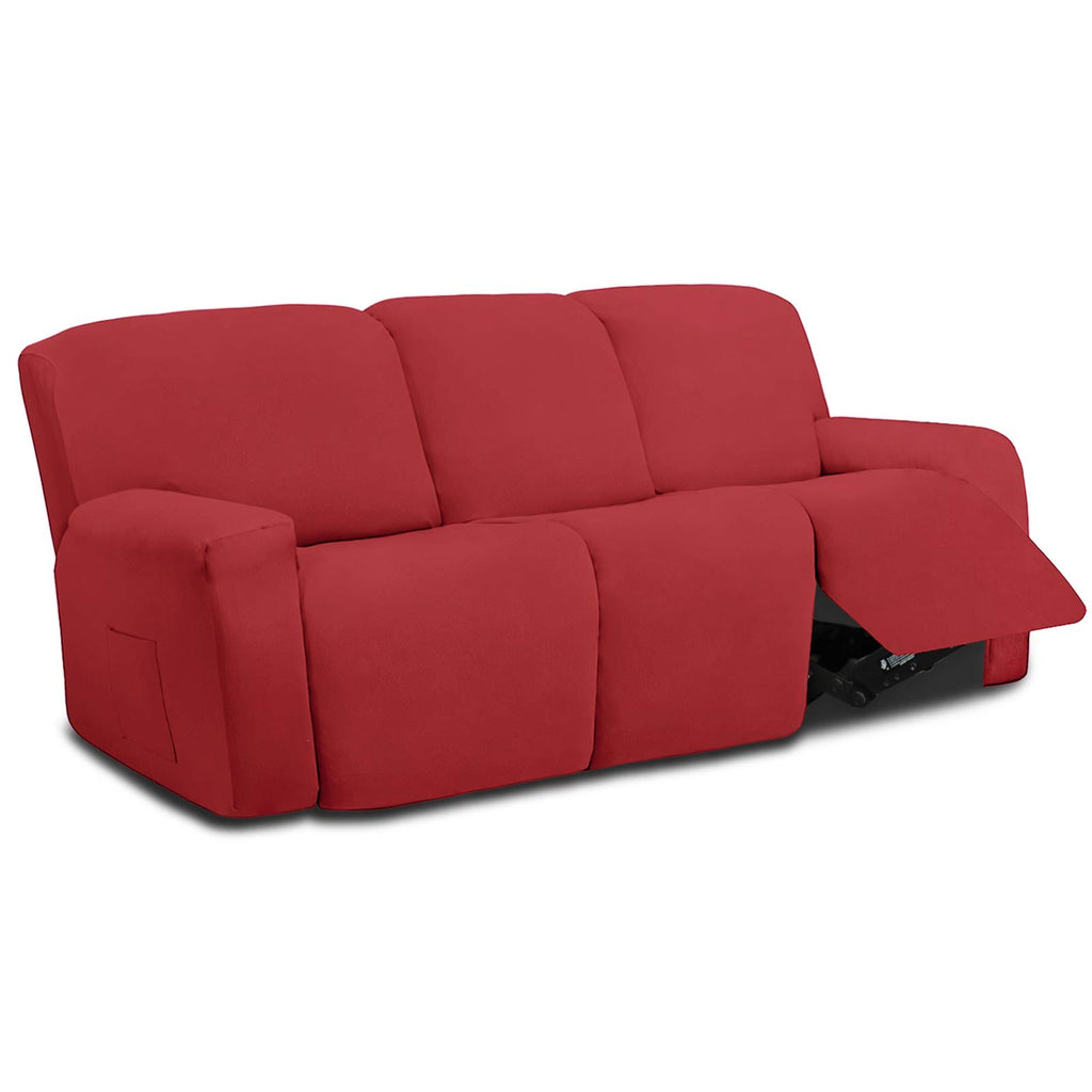 Easy-Going 8 Pieces Microfiber Stretch Sectional Recliner Sofa Slipcover Soft Fitted Fleece 3 Seats Couch Cover Washable Furnitu