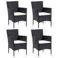 vidaXL 4X Black Poly Rattan Patio Dining Chairs–Outdoor/Garden Seat Set w/Cushions – 20.9"x22.8"x33.1"