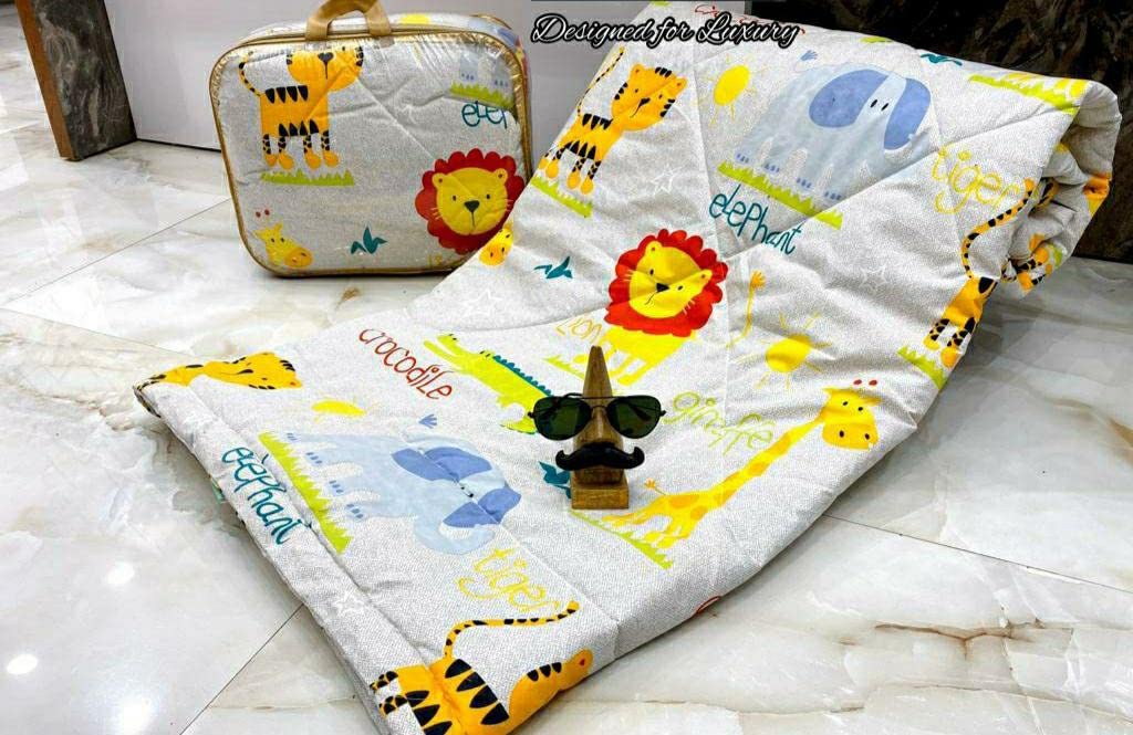 PRISCILLA 150 GSM Glace Cotton Kids Single Bed 250 TC Reversible Comforter/AC Blanket/Quilts/Duvet for All Seasons. (Design 14)