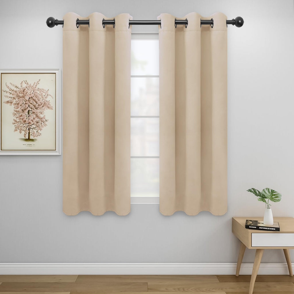 Easy-Going Blackout Curtains For Bedroom, Solid Thermal Insulated Grommet And Noise Reduction Window Drapes, Room Darkening Curtains For Living Room, 2 Panels (34X54 In, Beige)