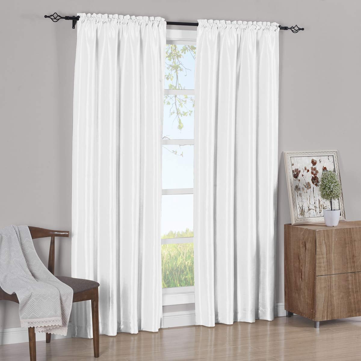 Sheetsnthings Soho Faux Silk, 84-Inch Wide X 108-Inch Long, Polyester, Set Of 2 Curtain Panels, White