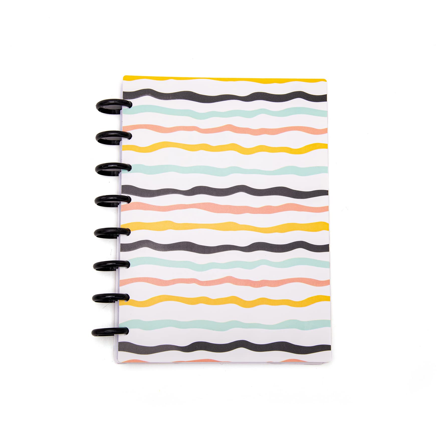 Talia Discbound Notebooks, Planner, Customizable, (Colorful Stripes W/Black Discs, Junior 18636 (5.5In X 8.5In))