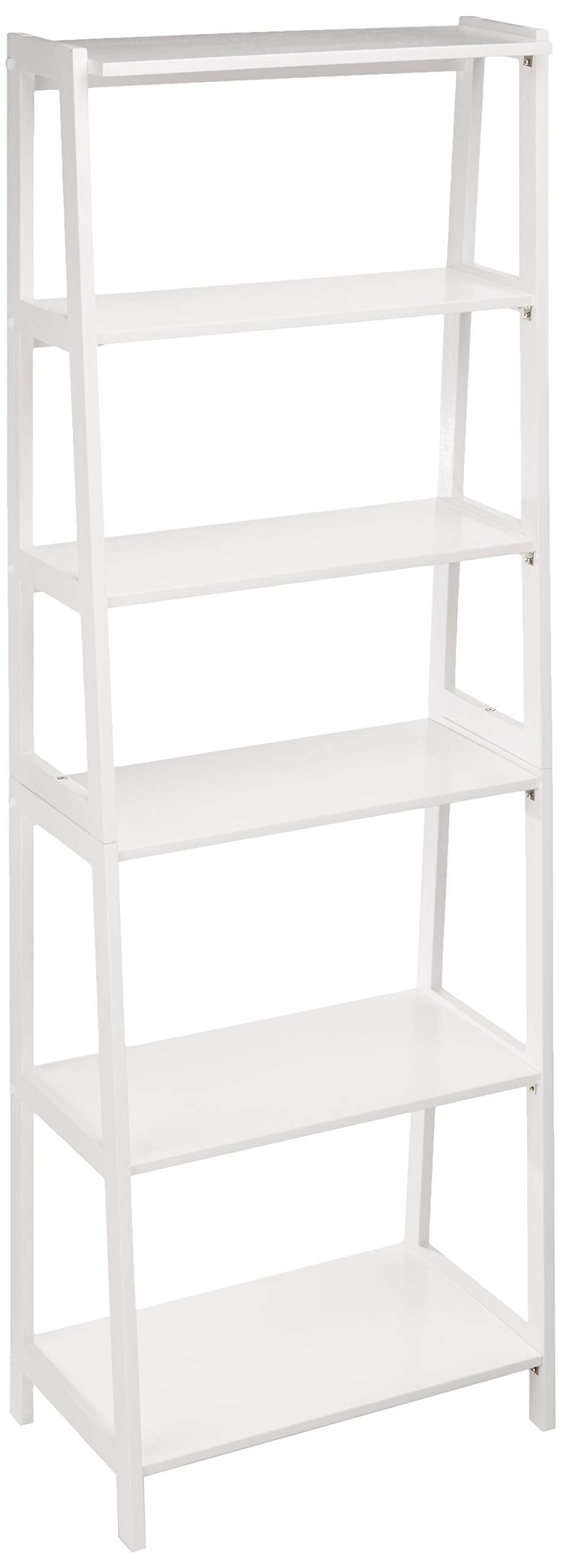 Amazon Basics 5Tier Sturdy Rubberwood Ladder Bookshelf, Freestanding Storage Organizer Bookcase, Display Shelf for Small Space,