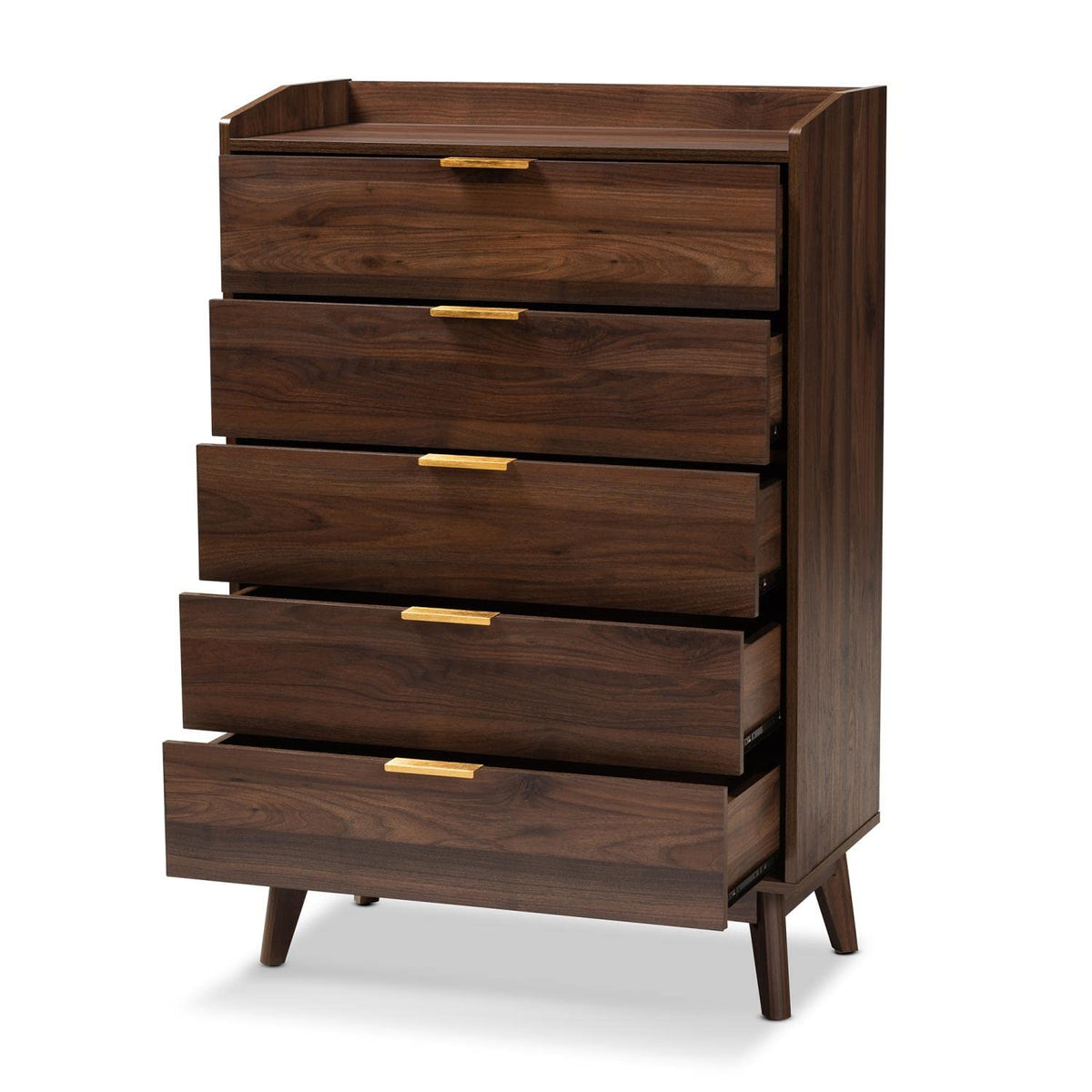 Baxton Studio Lena Mid-Century Modern Walnut Brown Finished 5-Drawer Wood Chest