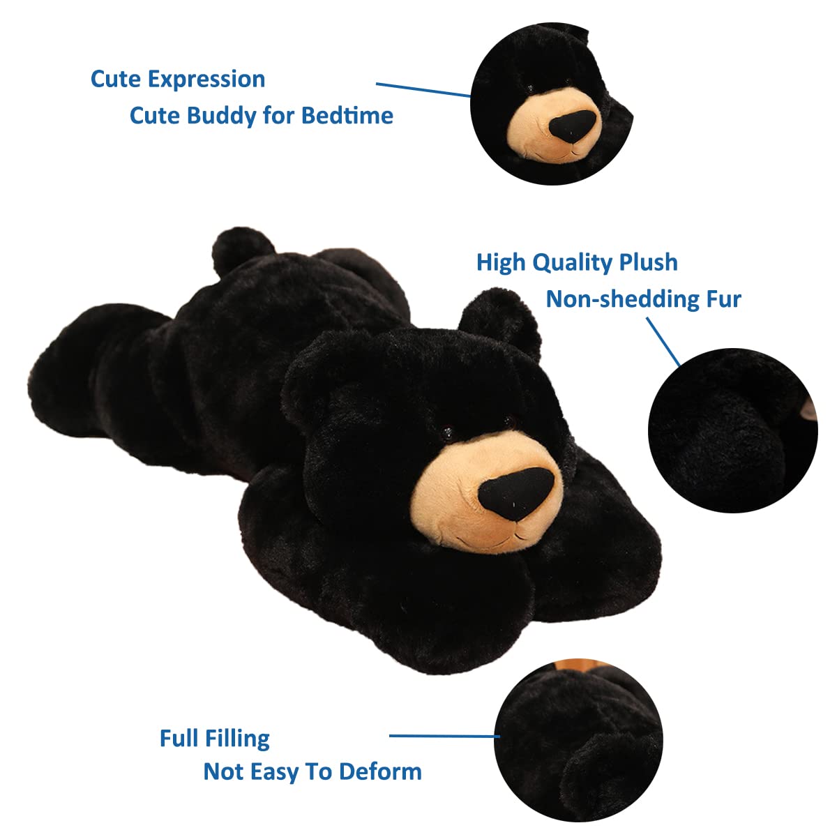 Doireum Weighted Stuffed Animals, Weighted Bear Stuffed Animal Toy Black Bear Plush Throw Pillow Gifts For Boys Girls, 11.8 Inch