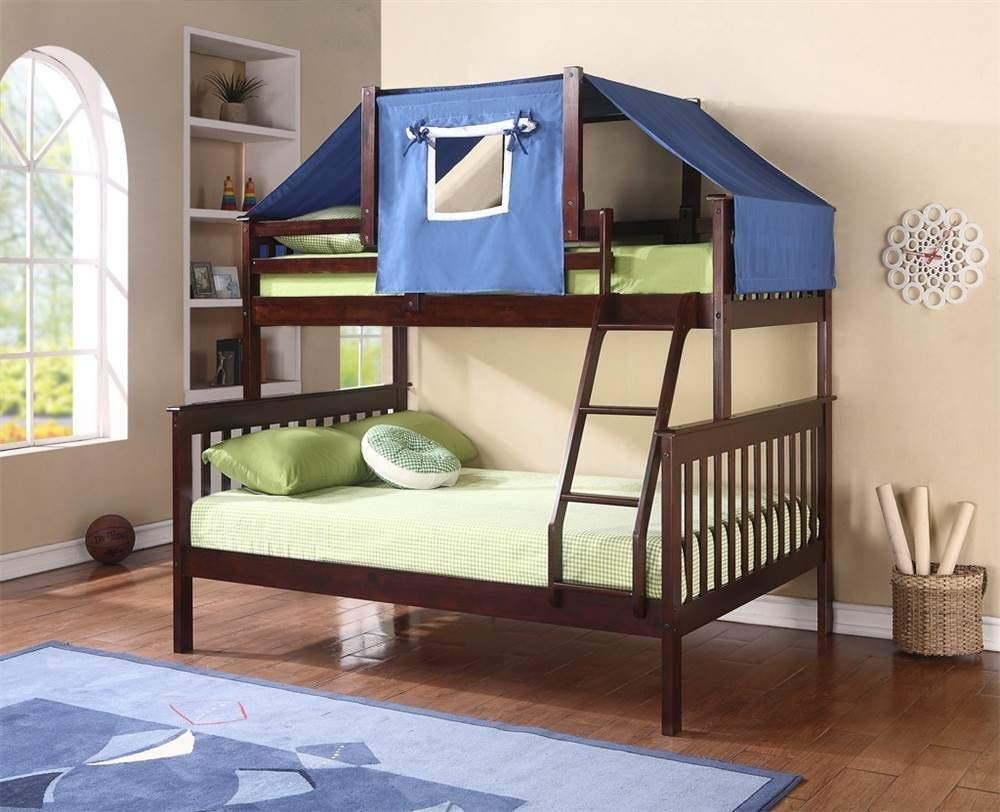 Donco Twin/Full Dark Cappuccino Mission Bunk Bed With Blue Tent Kit