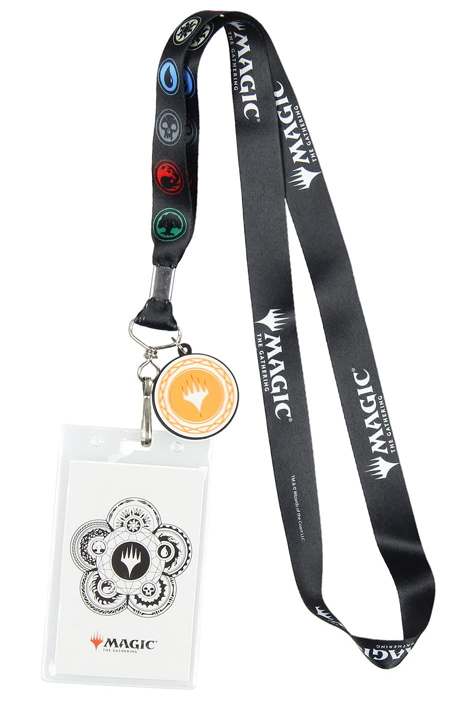 Surreal Entertainment Magic The Gathering Mana Symbols Id Badge Holder Lanyard W/Rubber Plainswalker Pendant, Black