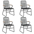 vidaXL 22.8x23.2x33.7 Inches Black PVC Rattan Garden/Patio Chairs with Solid Teak Wood, Weather-Resistant, Comfortable Seating Experience, Set of 4