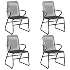 vidaXL 22.8x23.2x33.7 Inches Black PVC Rattan Garden/Patio Chairs with Solid Teak Wood, Weather-Resistant, Comfortable Seating Experience, Set of 4