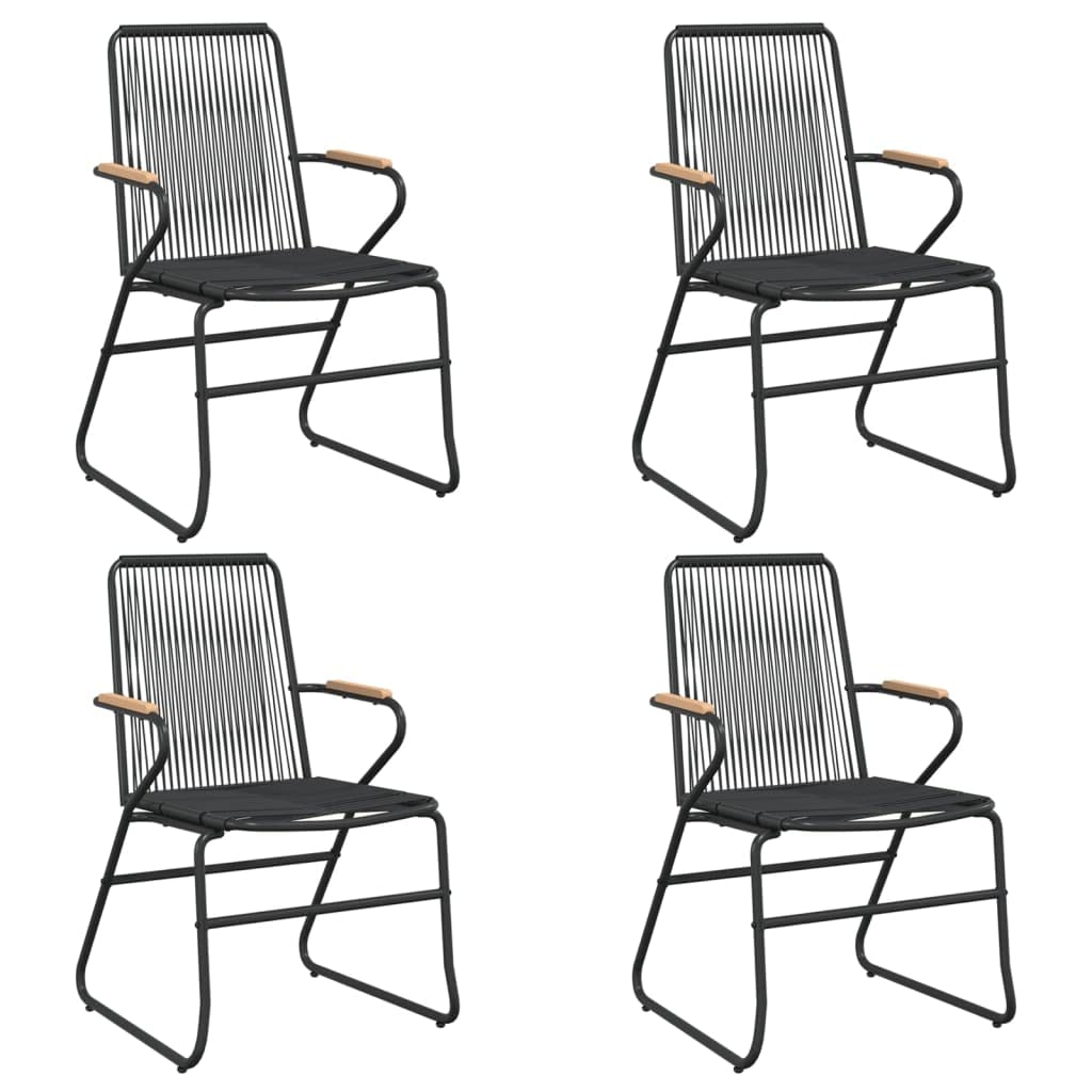vidaXL 22.8x23.2x33.7 Inches Black PVC Rattan Garden/Patio Chairs with Solid Teak Wood, Weather-Resistant, Comfortable Seating Experience, Set of 4